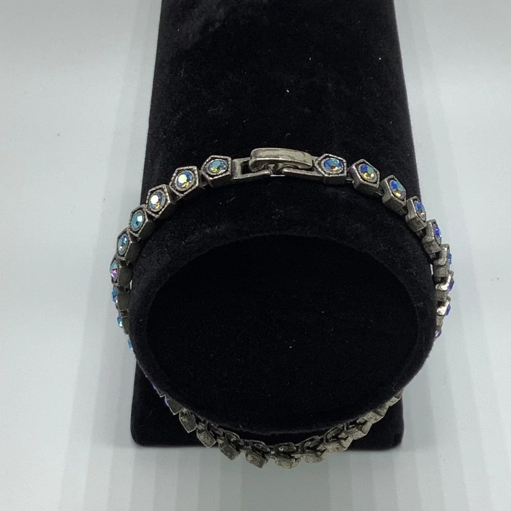 Silver‎ Tone Multi Iridescent Blue Rhinestone Bracelet